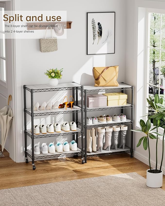 Golpart 8 Tier Shelves Storage Shelf Wire Closet Bathroom Organizers Metal Pantry Kitchen Garage Shelving Unit Laundry Room Organization Home Rack Net Basket Black with Wheels 12”D X 22”W X 74.2”H - Image 9