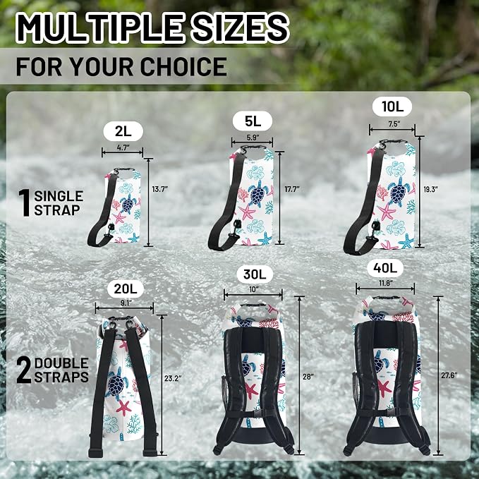 Waterproof Dry Bag,Sea Turtle Coral Starfish Small Waterproof Backpack 2L/5L/10L/20L/30L/40L Floating Lightweight Bags for Kayaking, Boating, Fishing, Swimming Camping with Waterproof Phone Case - Image 6