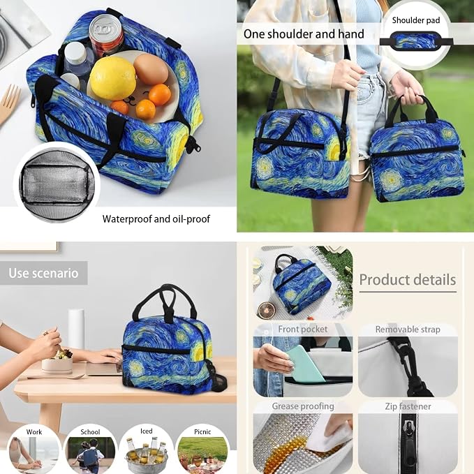 POLERO Starry Night Schoolbag Students Backpack Van Gogh Art Lunch Tote Bag Water Bottle Sling Bag Aesthetic Pencil Case Teacher - Image 5