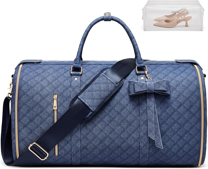 Garment Bags for Travel, Convertible Suit Travel Bag for Women, Stylish Carry On Garment Bag with Toiletry Pocket, Shoulder Strap & Shoes Compartment, 2 in 1 Foldable PU Leather Duffle Bag, Navy Blue by STHMEOOHT