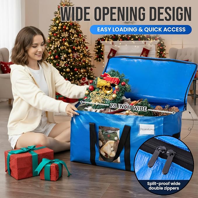 TAILI Extra Large Moving Bags, 6 Pack Blue Heavy Duty Totes For Storage with Visible Window, Wrap Around Handles, Storage Bags for Space Saving, Alternative to Moving Boxes - Image 4