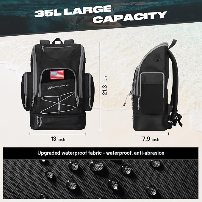 Maelstrom Waterproof Swim Backpack, Gear Sports Bag With Shoe Compartment | 35l Capacity, Durable Polyester, Ergonomic Back Padding, Lightweight. Ideal For Swimming, Snorkeling, Kayaking, Gym, Travel - Image 4