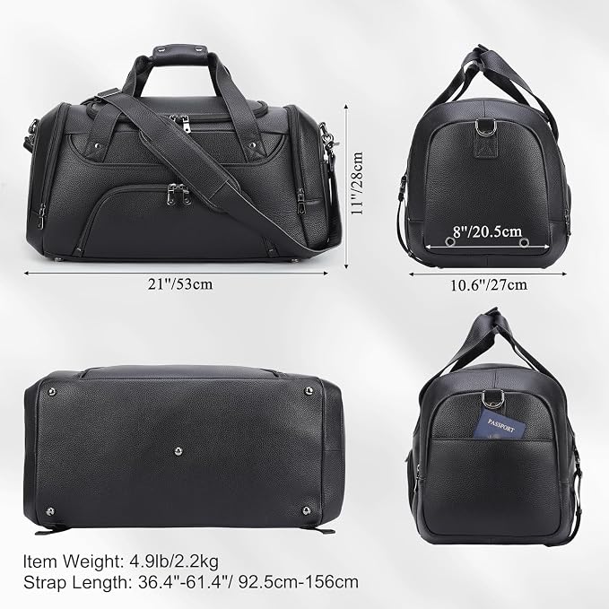 TIDING 21" Leather Travel Duffle Bag for Men Women, 40L Gym Sports Duffel Bag Waterproof Weekender Overnight Luggage Bag with Shoe Compartment - Image 5