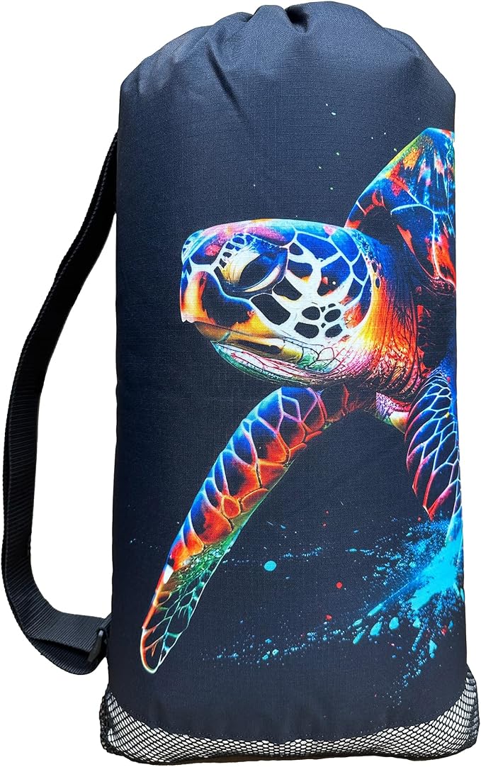 Walker Beach Mesh Net Travel Boat Bag for Snorkeling, Dive, and Swim Gear – USA Made, ColorBurst Turtle by Unknown