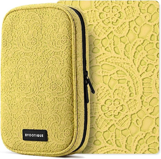BYOOTIQUE Makeup Brush Bag Organizer Portable Multi Brush Holder Hand Bag | Travel Makeup Artist Bag,Cosmetic Organizer Pouch Zipper Bag,with Removable Mesh,for Brushes Cosmetics,Yellow by BYOOTIQUE