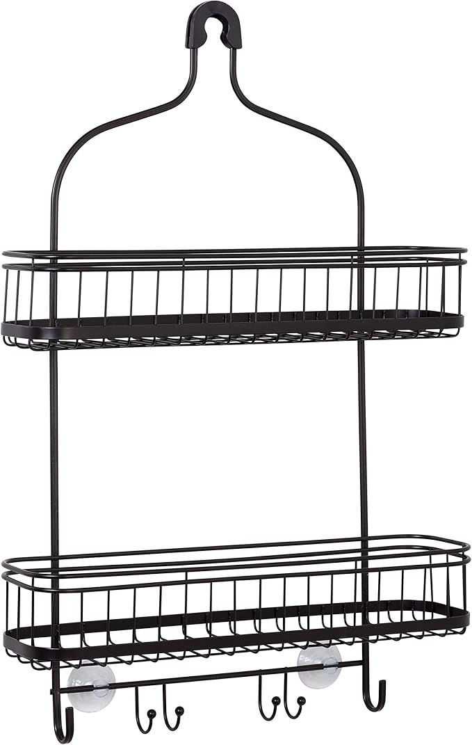 Zenna Home Shower Caddy Hanging Bathroom Organizer, Steel Shower Rack with 2 Extra Wide Shelves and Built in Hooks, Rust-Resistant Over Shower Head Caddy Storage System, Bronze by ZennaHome