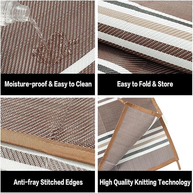 PureCozy Outdoor Waterproof 6x9 Rug for Patio Reversible Plastic Straw Brown Striped Camping Mat Outside Lightweight Large Floor Mat for RV Deck Beach Balcony Picnic Backyard Entry Porch - Image 7
