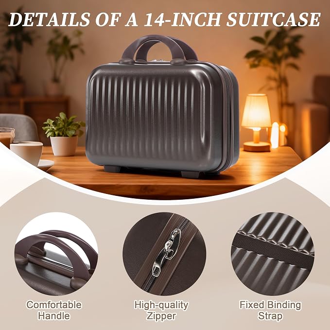 Gradient Color Suitcase 2-Piece Set, 20" Rotating Wheel Suitcase with 14" Cosmetic Case, Lightweight Durable Hardshell Luggage with 360° Spinner Wheels for Travel, Women & Girls (Brown) - Image 8