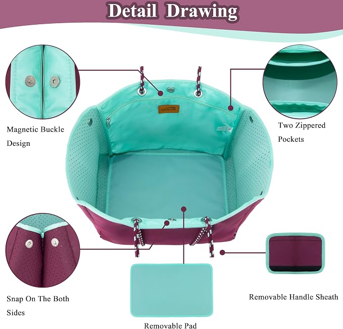 QOGiR Neoprene Multipurpose Beach Bag Tote with Inner Zipper Pocket … … … … - Image 3