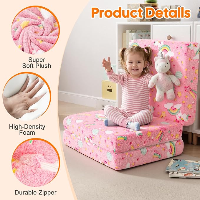 MeMoreCool Glow Unicorn Kids Foldable Floor Mattress, 57x22 Inch Pink | Glow pink unicorn trifold mattress for girls room, playroom, reading nook - Image 4