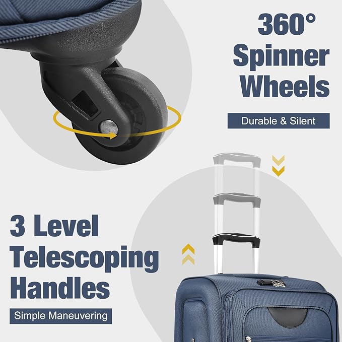 Merax Softside Luggage Set 3 Piece Suitcase with Duffel Bag Spinner Wheels | Lightweight Expandable Travel Luggage 22" 26" 30",Deep Blue - Image 5