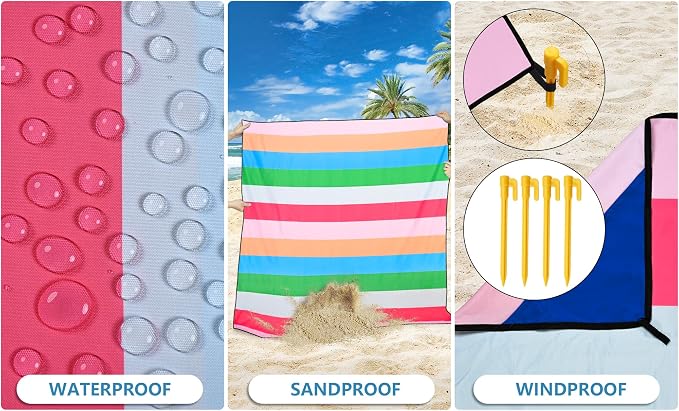 HIHOHO Beach Blanket Waterproof Sandproof Extra Large Beach Mat 79" X 83"/120"x108"for 1-8 Adults Quick Drying Durable Outdoor Picnic Mat for Beach Travel Camping Hiking - Image 3