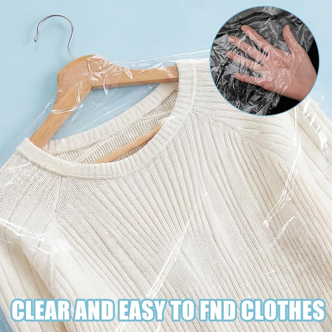 200 Pack Dry Cleaning Garment Bags, 23.6 x 47.2 Inch Plastic Dry Cleaners Bags for Hanging Clothes Dust Protection Clear Clothes Covers for Travel Moving, Home Storage (Hanger Not Included) - Image 4