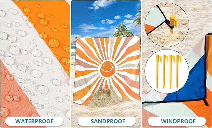 HIHOHO Beach Blanket Waterproof Sandproof Extra Large Beach Mat 79" X 83"/120"x108"for 1-8 Adults Quick Drying Durable Outdoor Picnic Mat for Beach Travel Camping Hiking - Image 3