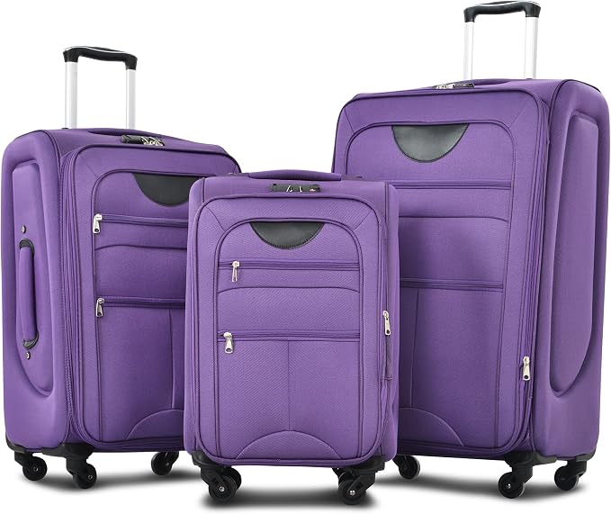Merax Softside Luggage Set Softshell Lightweight 3 Piece Spinner Suitcase | Travel Suitase with TSA Lock Spinner Wheels Lightweight Upright Luggage,Purple by Merax