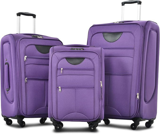 Merax Softside Luggage Set Softshell Lightweight 3 Piece Spinner Suitcase | Travel Suitase with TSA Lock Spinner Wheels Lightweight Upright Luggage,Purple by Merax