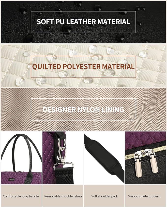 Weekender Bags for Women Travel, Under Seat Carry On Bags for Airplanes Overnight Bag with Shoe Compartment Luggage Sleeve, Foldie Travel Tote Bag Hospital Bag, Travel Gifts, Purple Black - Image 6