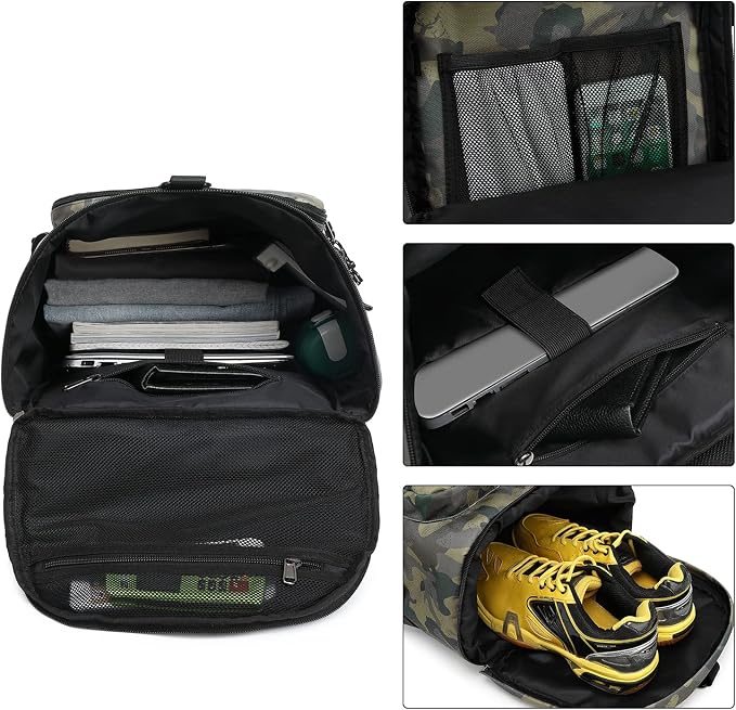Kalesi Gym Duffle Bag Backpack 4-Way Waterproof with Shoes Compartment for camouflage travel Sport Hiking laptop (camouflage) - Image 3