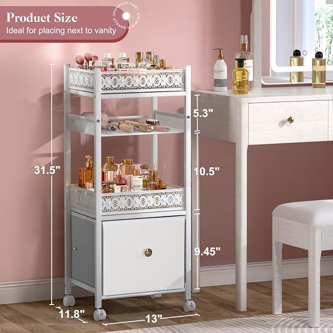 Makeup Organizer, Large Skincare Organizers, Make Up Organizers for Vanity, Makeup Storage Cosmetic Organizer with Drawer, Bathroom Vanity Organizer Makeup Holder Cart for Skin Care Hair Tool Beauty - Image 6