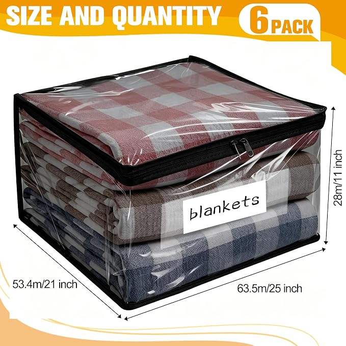 Plastic Storage Bags with Easy-Glide Zipper, Pack of 6, Durable Clear Vinyl Zippered Storage Bags for Clothes Sweaters Comforters Blankets Sheets Bedding (25 x 21 x 11 Inch, Black) - Image 2