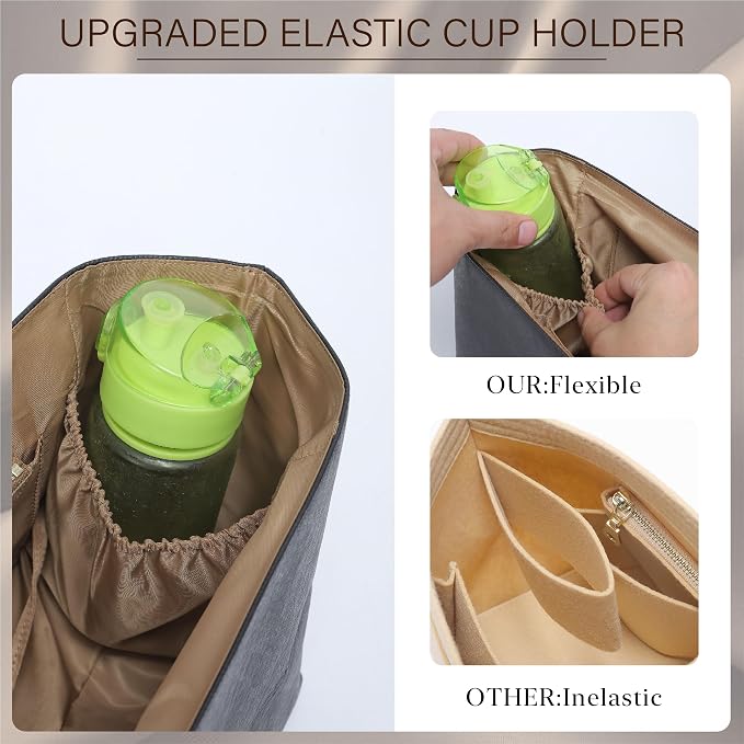 Doxo Purse Organizer Insert for Longchamp Le Pliage Large, 6-Compartment Bag Organizer with YKK Zipper Pocket, Cup Holder, Key Chain, Waterproof DupontPaper Lightweight Handbag Shaper (Black Brown,L) - Image 7