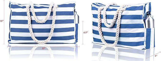 Beach Bag and Pool Bag Has Cooler Pocket, 7 Pockets Total, Zip Top. Family Size Waterproof Beach Tote - Image 6