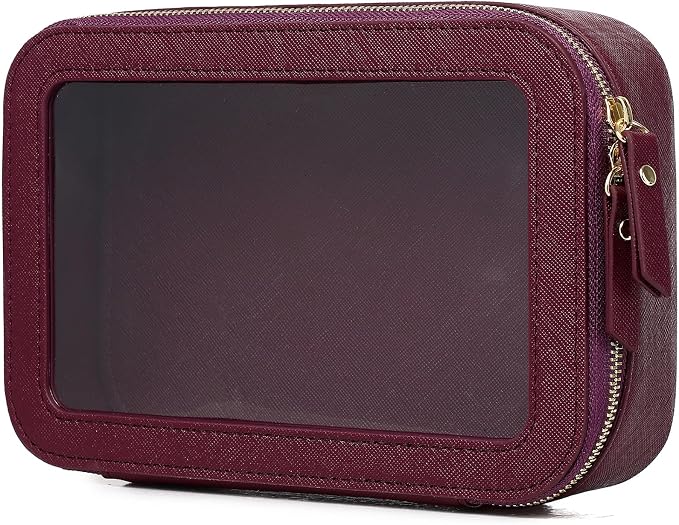 Clear Makeup Bag Small Cosmetic & Toiletry Bag Waterproof Travel Case Women's Pouch Organizer Makeup Bag for Car with Zipper (Burgundy, Small) by LOFOWN