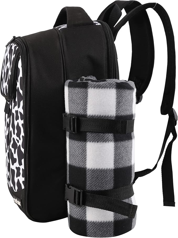 apollo walker Picnic Backpack Bag for 2 Person with Cooler Compartment, Detachable Bottle/Wine Holder, Fleece Blanket, Plates and Cutlery Set (2 Person, Black) - Image 8