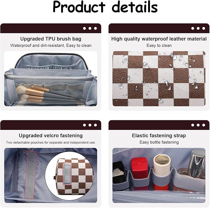BOYATU Travel Makeup Bag Organizer Cosmetic Bag: 3 Pcs Set Make up Bags for Women with Handle - Waterproof Vegan Leather Toiletry Bag (01-G-Coffee) - Image 5
