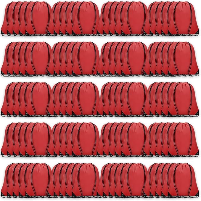 Grneric Drawstring Backpack Bulk 100Pcs Cinch Bag, Polyester Drawstring Bags for Gym Beach Sports Short Trip Party (Red) by Grneric