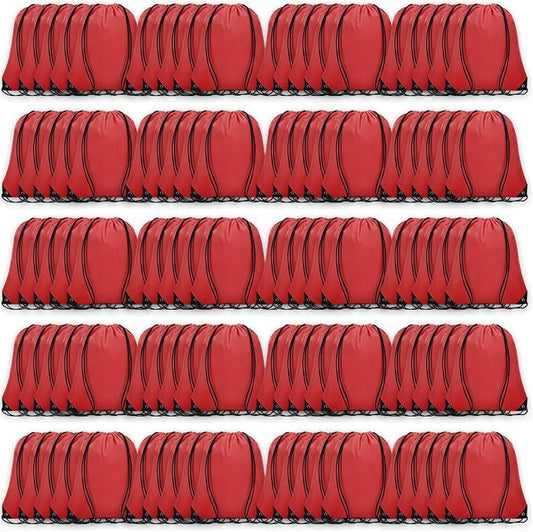 Grneric Drawstring Backpack Bulk 100Pcs Cinch Bag, Polyester Drawstring Bags for Gym Beach Sports Short Trip Party (Red) by Grneric