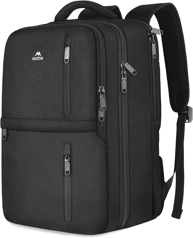MATEIN Travel Laptop Backpack, Flight Approved Carry on Backpack, Black | Shoe Compartment, Large Personal Item Bag, Fits 15.6 Inch Laptop, Water Resistant, Overnight Luggage Bag, Weekender Bag by MATEIN