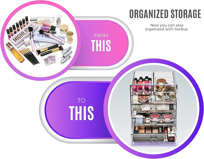 Sorbus Acrylic Makeup Organizer Set, 6-Drawer Vanity & Countertop Cosmetic Storage with Small & Wide Drawers, Black Jewel Makeup Storage for Brushes, Lipsticks, Jewelry, Holiday Gift for Women & Teens - Image 4
