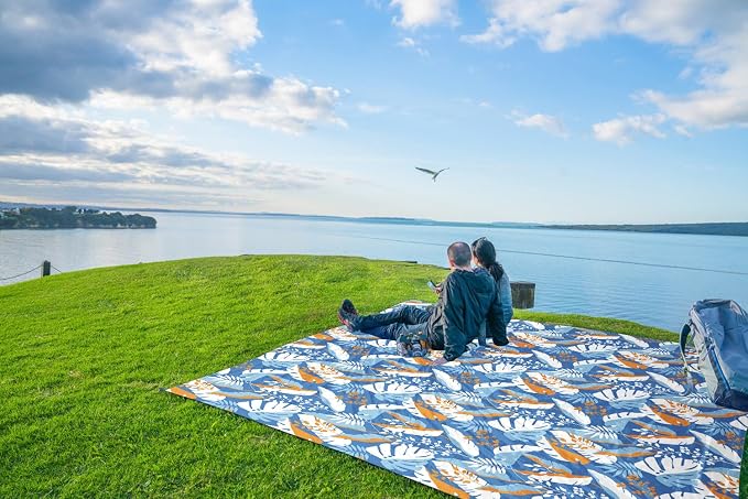 WEKAPO Beach Blanket Waterproof Sandproof Oversized, Extra Large Beach Mat Sand Free, Lightweight & Compact Sand Free Mat with 5 Stakes & 4 Corner Pockets - Image 9