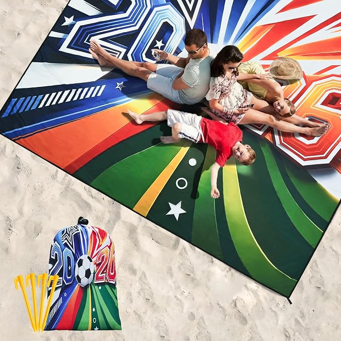 WIWIGO Beach Blanket Sandproof Extra Large Beach Mat Adults Waterproof Quick Drying Sand Free Mat Made By Premium Polyester with 4 Stakes & 4 Corner Pockets for Outdoor Travel Camping Hiking - Image 6