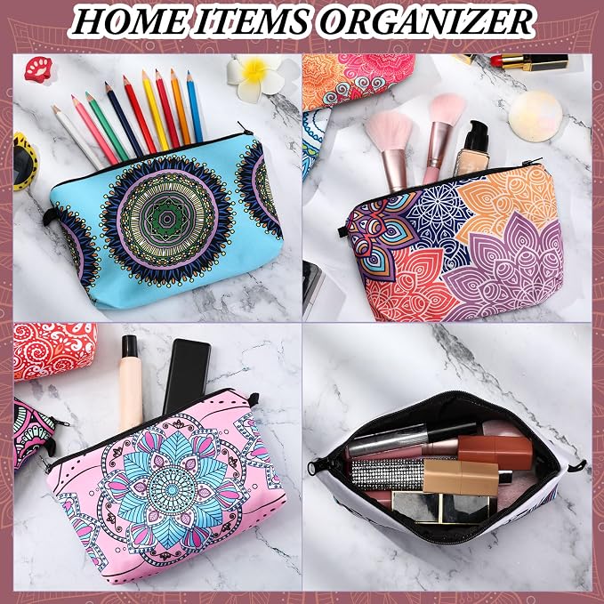 Dunzy 30 Pcs Bulk Makeup Bag for Women Appreciation Gifts for Teacher Canvas Cosmetic Bags with Zipper Pouches Waterproof Travel Toiletry Organizer for Girls Mother Teacher Nurse Bridesmaids (Mandala) - Image 7