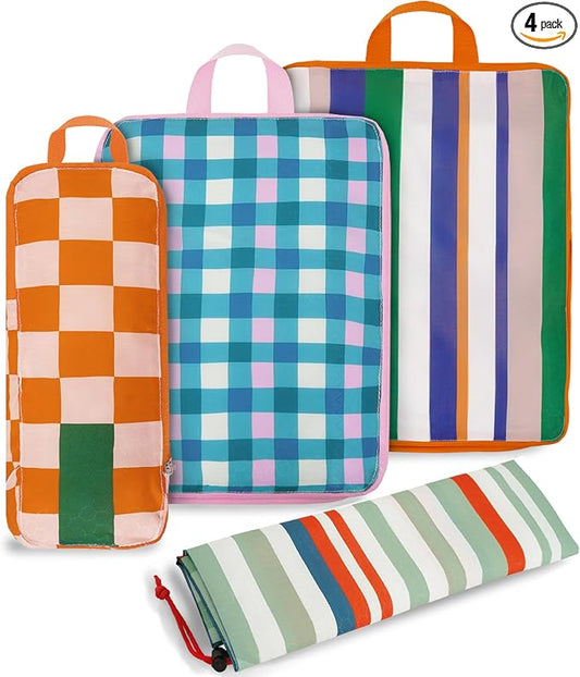 4 Pcs Compression Packing Cubes, Packing Cubes for Travel, Waterproof Luggage Organizer Bags Set, Cute Packaging Cubes for Women Kids Backpack Carry-Ons by Xmzsdz