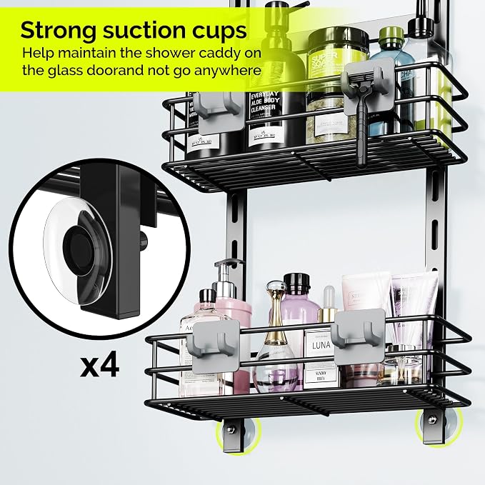 Orimade Over The Door Shower Caddy Adjustable 4 Tier Black,Bathroom Hanging Organizer Shelf Rustproof with 4 Hooks,Shower Basket with Soap Holder and Suction Cup - Image 7