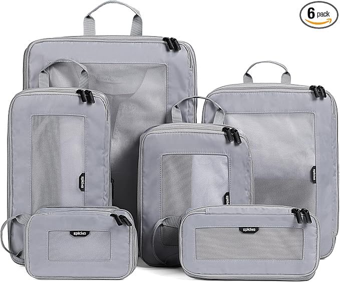 EPICKA TripCozy Compression Packing Cubes - 6 Set Durable Travel Organizer Bags with Mesh Top, Expandable Travel Accessories for Carry on, Luggage, Suitcase, Backpack (Light Grey) by EPICKA