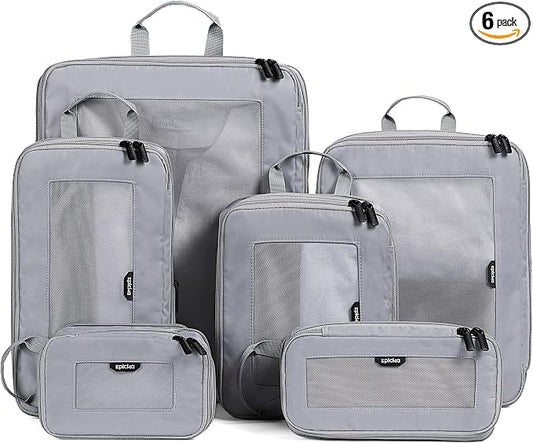 EPICKA TripCozy Compression Packing Cubes - 6 Set Durable Travel Organizer Bags with Mesh Top, Expandable Travel Accessories for Carry on, Luggage, Suitcase, Backpack (Light Grey) by EPICKA