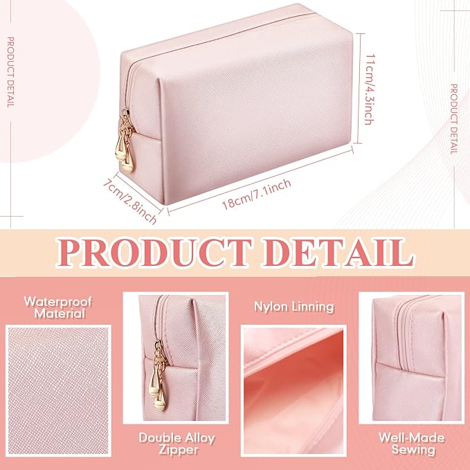 Kigeli Aesthetic Makeup Bags PU Leather Cosmetic Pouches Waterproof Plain Toiletry Bags Makeup Pouches Bulk for Women Party Gift Travel Storage Organizer(Rose Gold,7.1 x 2.8 x 4.3 in) - Image 3