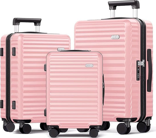 SHOWKOO Luggage Sets 3 Piece Hardside Expandable Suitcase with Double Spinner Wheels Tsa Lock Pink (20in/24in/28in) by SHOWKOO