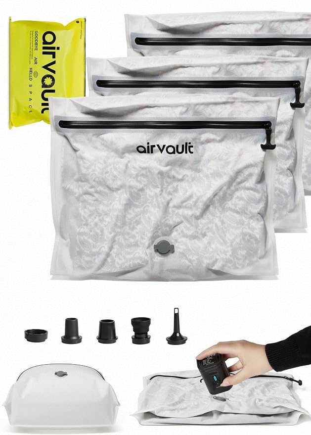 AirVault Vacuum Storage Bags for Travel with Air Pump, Waterproof Compression Packing Organizer, IPX8 Vacuum Travel Bag for Carry On Suitcase & Backpack (15L Flat, 3-Pack) by AirVault