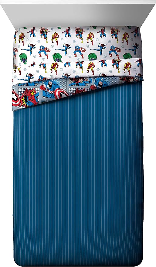 Marvel Comics Iron Man Twin Comforter Set 4 Piece Kids Bedding, Multi | Hulk Captain America, Bed in a Bag, Comforter Sheets Pillowcase, Soft Microfiber, Machine Washable, Boys Gift - Image 3