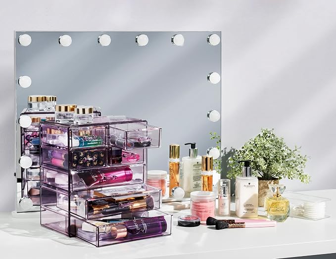 Sorbus Acrylic Makeup Organizer Set, 7-Drawer Vanity & Countertop Cosmetic Storage with Small & Wide Drawers, Purple Makeup Storage for Brushes, Lipsticks, Jewelry – Holiday Gift for Women & Teens - Image 2