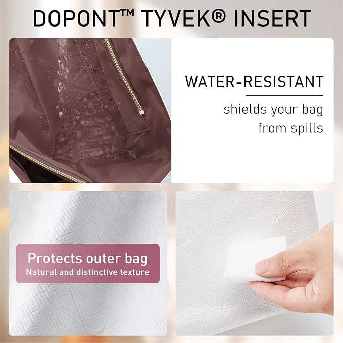 Doxo Purse Organizer Insert for Coach Brooklyn 39 | 9 Pockets with YKK Side Zipper & Elastic Water Bottle Holder | Waterproof Tyvek Bag Organizer for Coach Brooklyn Tote/Shoulder Bag(39, White-Brown) - Image 5
