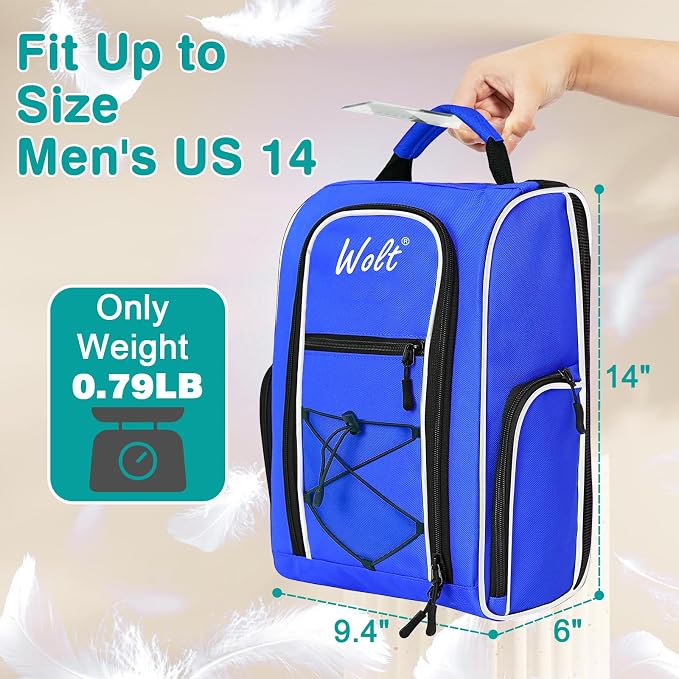 Wolt | Golf Shoe Bag for Travel- Zippered Shoes Carrier Bags with Ventilation & Double Outside Accessory Pocket for Socks, Tees, Golf Balls, Etc. for Women and Men (Blue) - Image 2