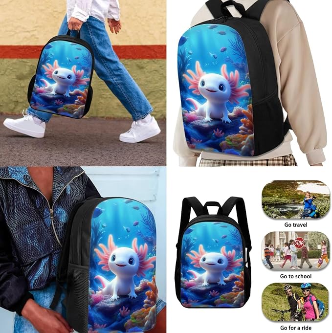 Axolotl Backpack and Lunch Box for Girls 6-8 Ocean Bookbag for 3rd Grade Under the Sea Book Bag Lunchbox Pencil Case Watter Bottle Holder 4PCS Kids Back to School Elementary Schoolbag Set - Image 3