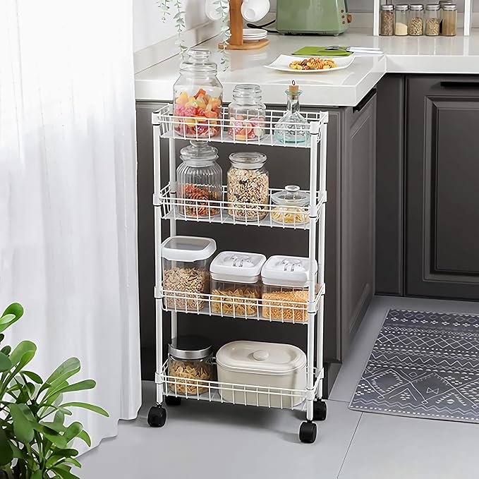 NSF white 4-layer storage rack, refrigerator crevice rack, washing machine crevice rack, laundry room dirty clothes storage, multifunctional household epoxy resin deep mesh basket - Image 5