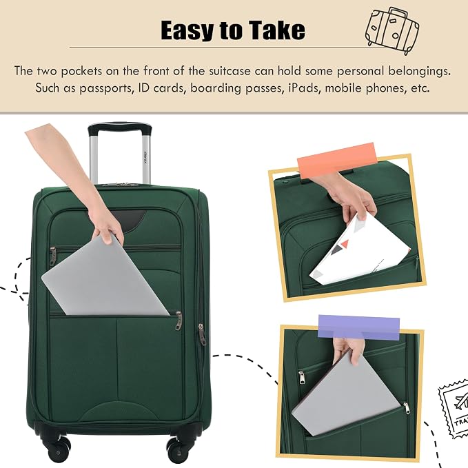 Merax Softside Luggage Set, Travel Suitcase Expandable Lightweight 3 Piece | Luggage Sets with Spinner Wheels 22" 26" 30" Suitcase with TSA Lock (Dark Green) - Image 4